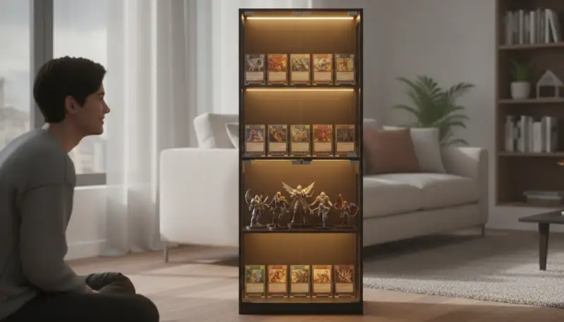 Smarte Präsentation für deine Sammelkarten & Figuren: Der Glas Vitrinenschrank mit intelligenter Sensor-LED